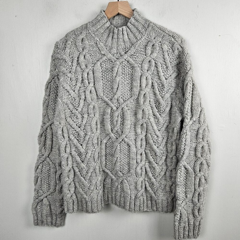 Lauren Ralph Lauren Cable Knit Alpaca Wool Sweater LP L Petite Grey Chunky